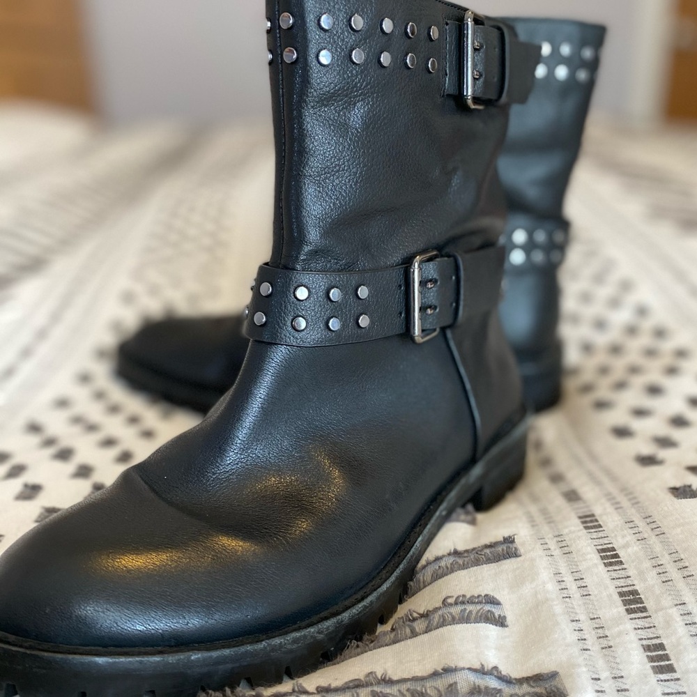 Gianni Bini Black Leather Studded Moto Boots
